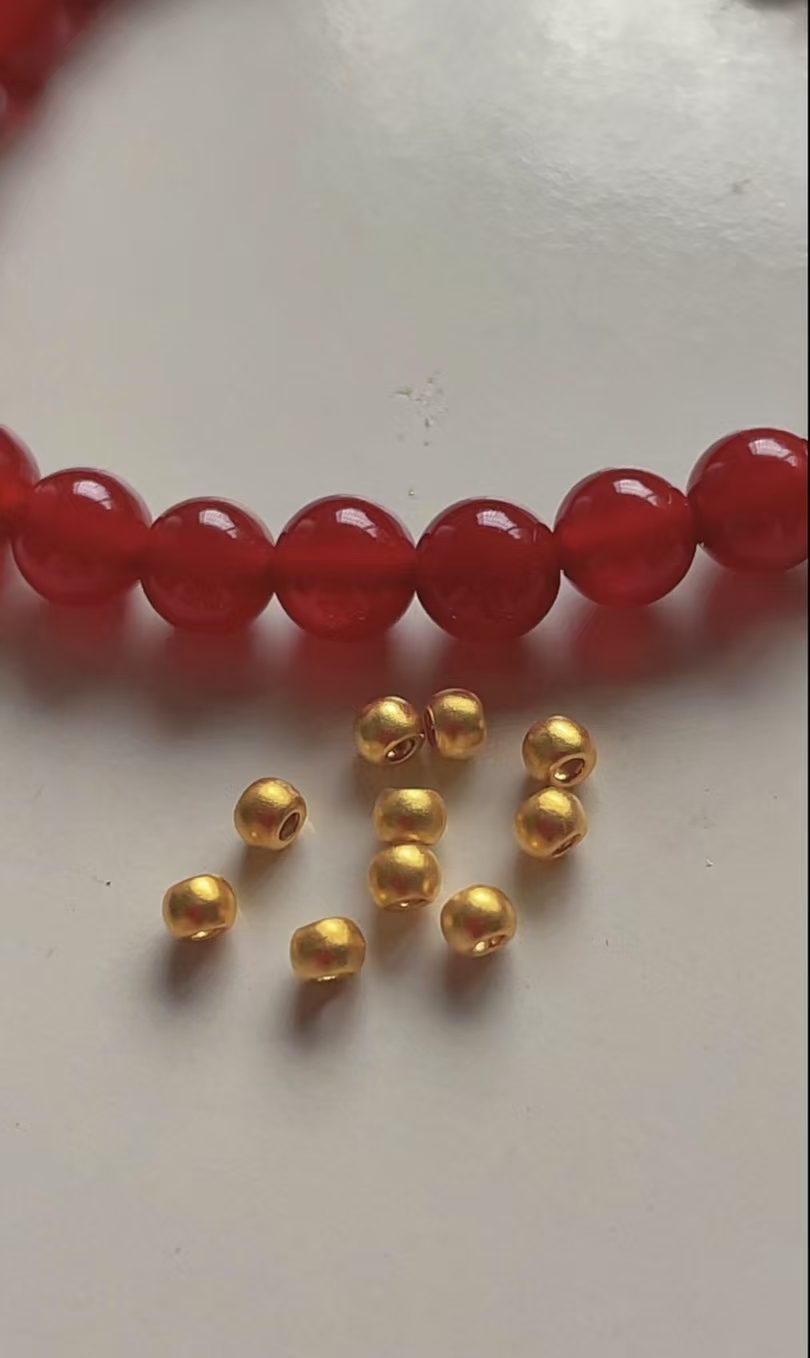 B(001）足金约3mm古法金珠十颗（赠卡六红玉 髓）定制多样性发货