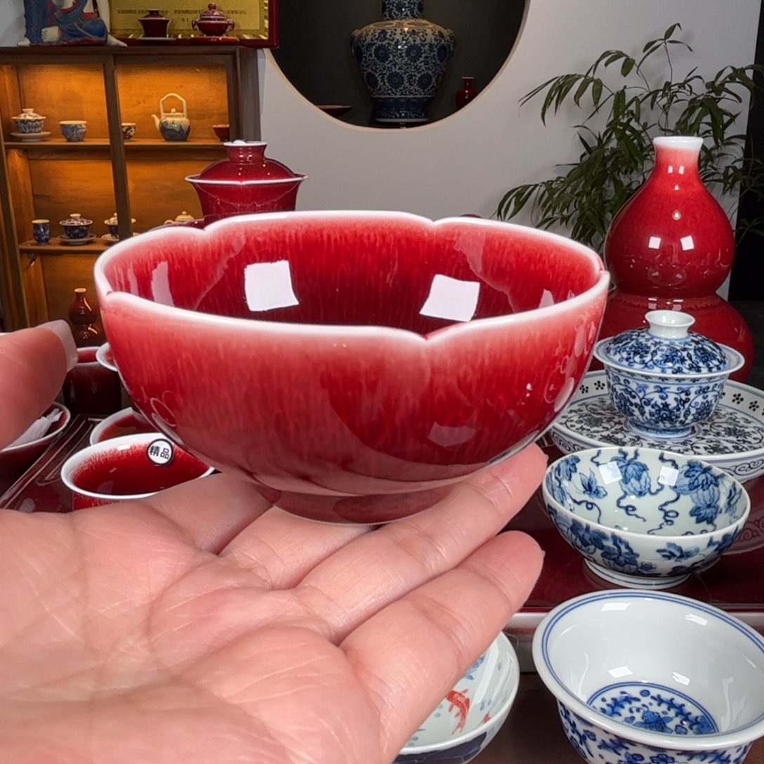 杯闻轩坊原矿郎红 花碗杯