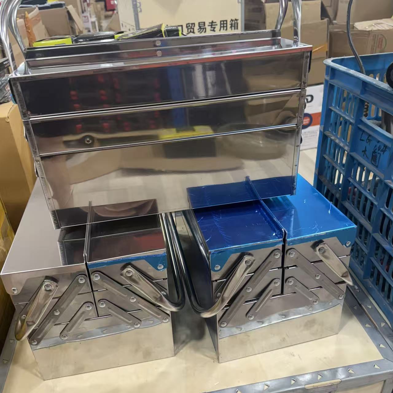 不锈钢三层折叠工具箱家用车载手提式工业级五金收纳盒