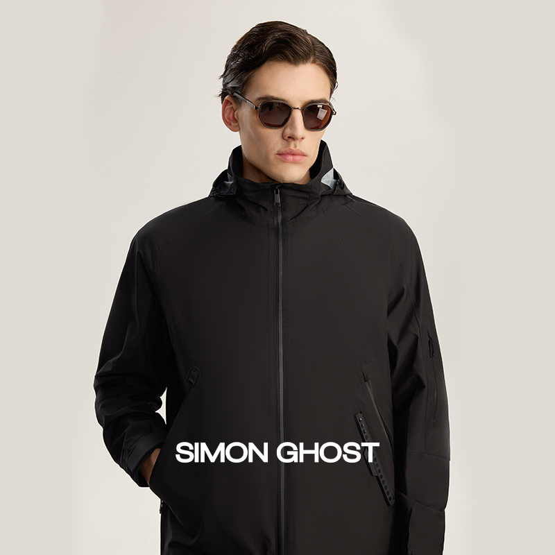 意大利男士冲锋衣户外连帽防风黑色运动防水夹克