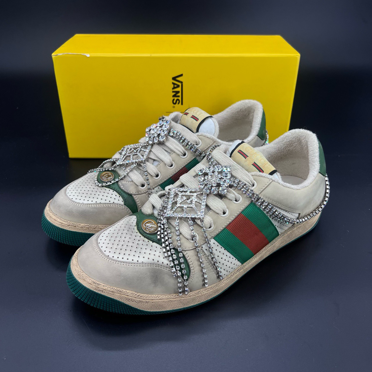 95新 GUCCI/古驰 码数43Gucci古驰 脏脏鞋 水钻链条鞋 盒子