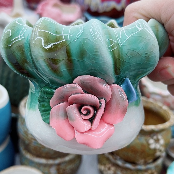 多肉绿植陶瓷花盆9.9包邮，有孔