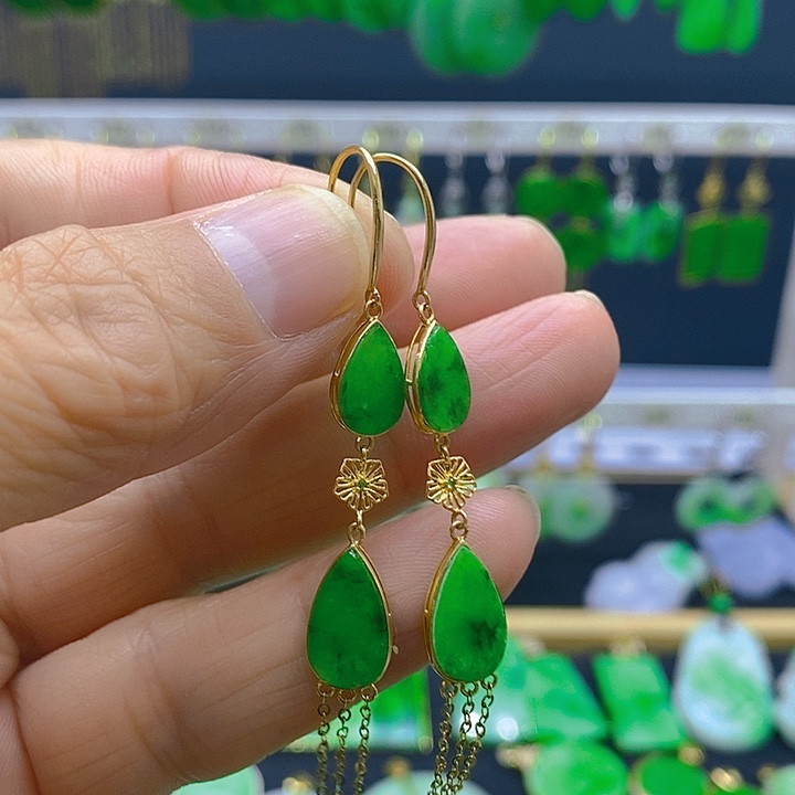 翡翠18K金镶嵌耳饰耳坠