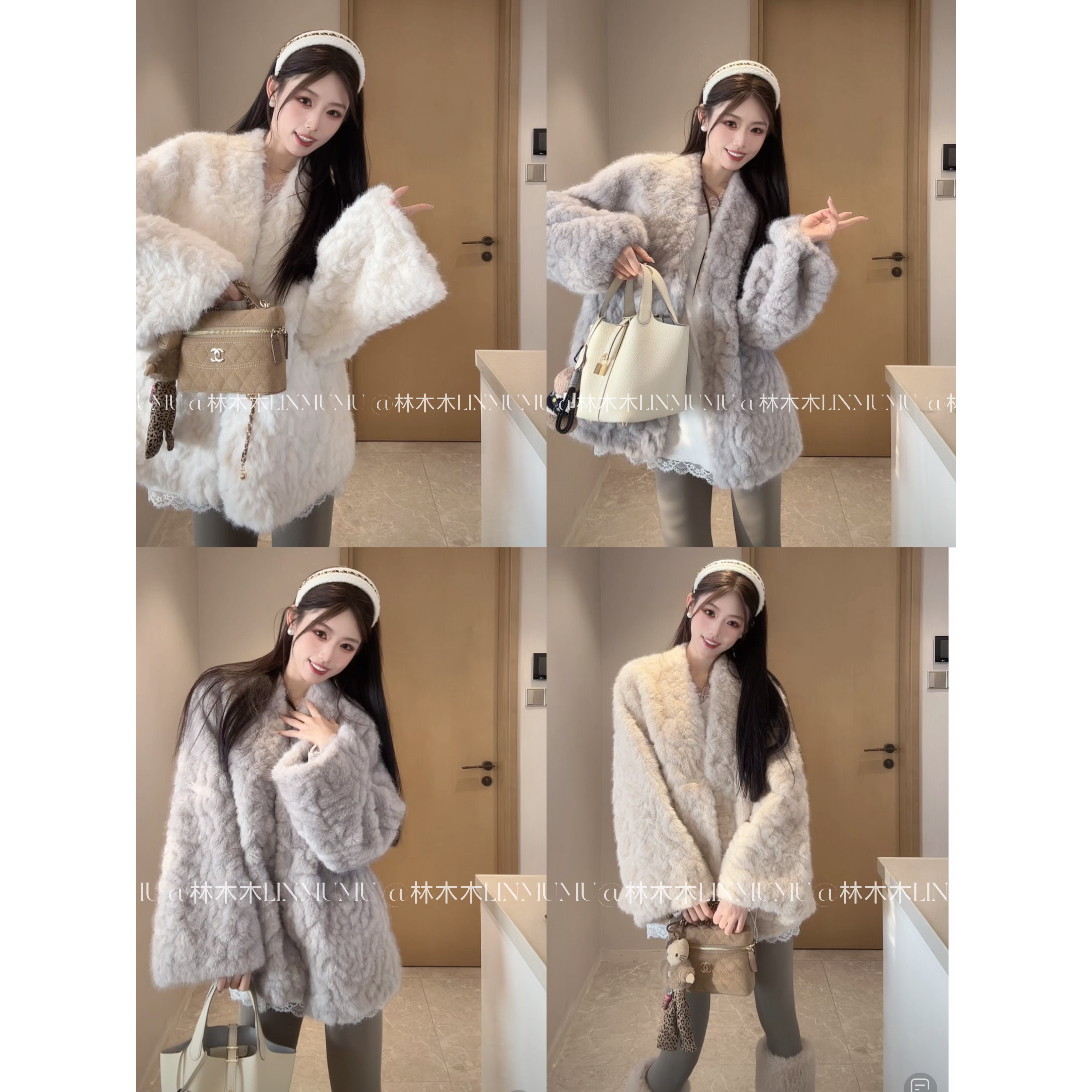 【清冷雾凇】环保小胡羊中长款V领袖口可抽毛毛外套