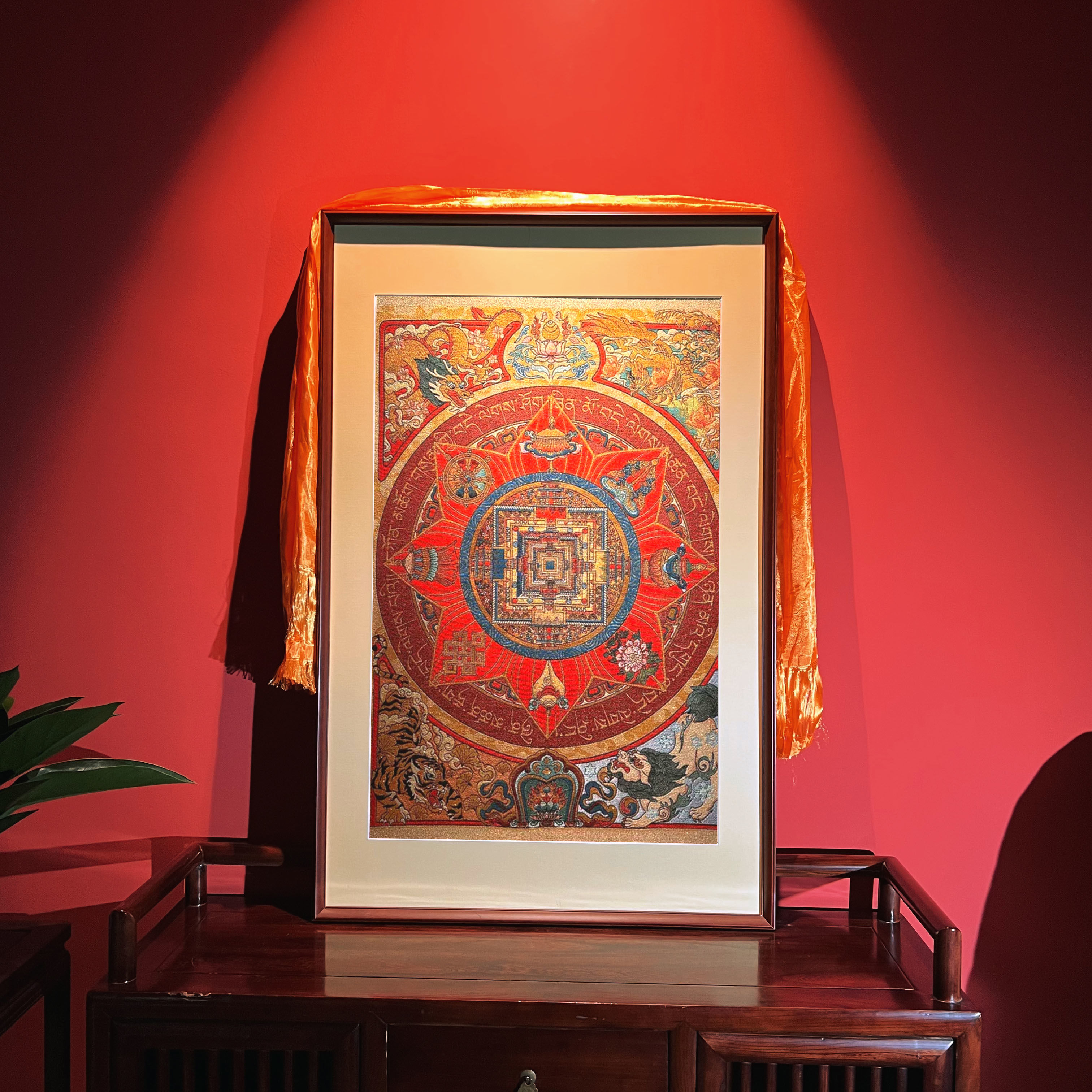 吉祥【八宝坛城】刺绣唐卡装饰画西藏玄关中国风竖版客厅新中式挂画