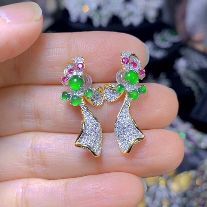 翡翠戒指银S925镶嵌天然翡翠