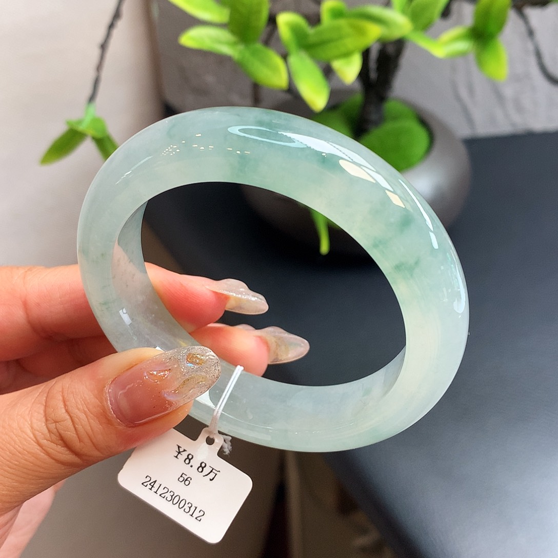翡翠未镶嵌手镯56冰飘花正圈
