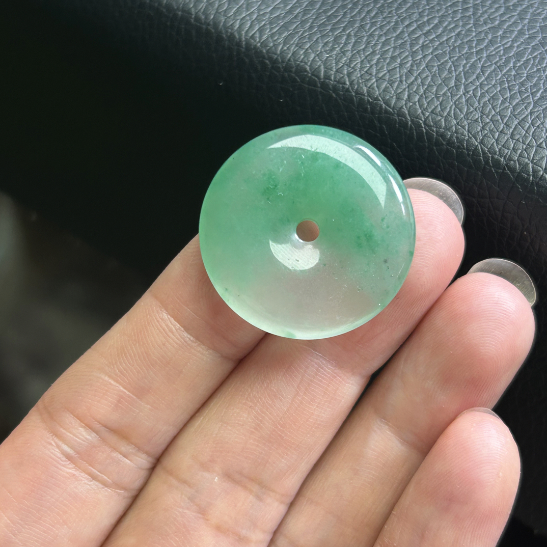 天然A货非洲翠冰种飘绿平安扣玉质细腻尺27.9/5.4