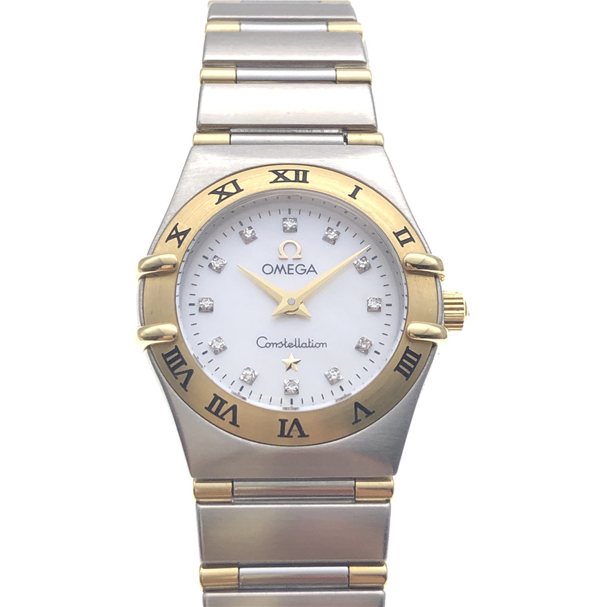 99新 Omega/欧米茄 佳宝女表/石英//18k黄金/贝母钻刻/表径22.5m