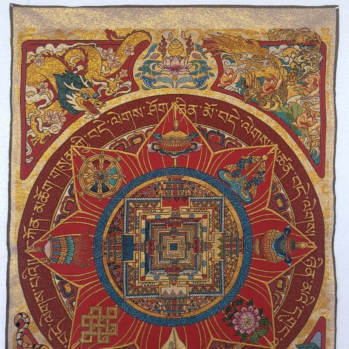 唐卡刺绣八宝坛城客厅装饰挂画藏式六字八宝玄关画90×60厘米
