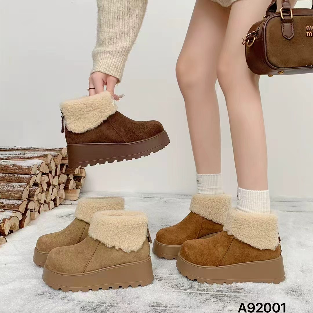 厚底增高勃肯鞋雪地靴女2025新款冬季加绒保暖加厚毛毛绒真皮短靴