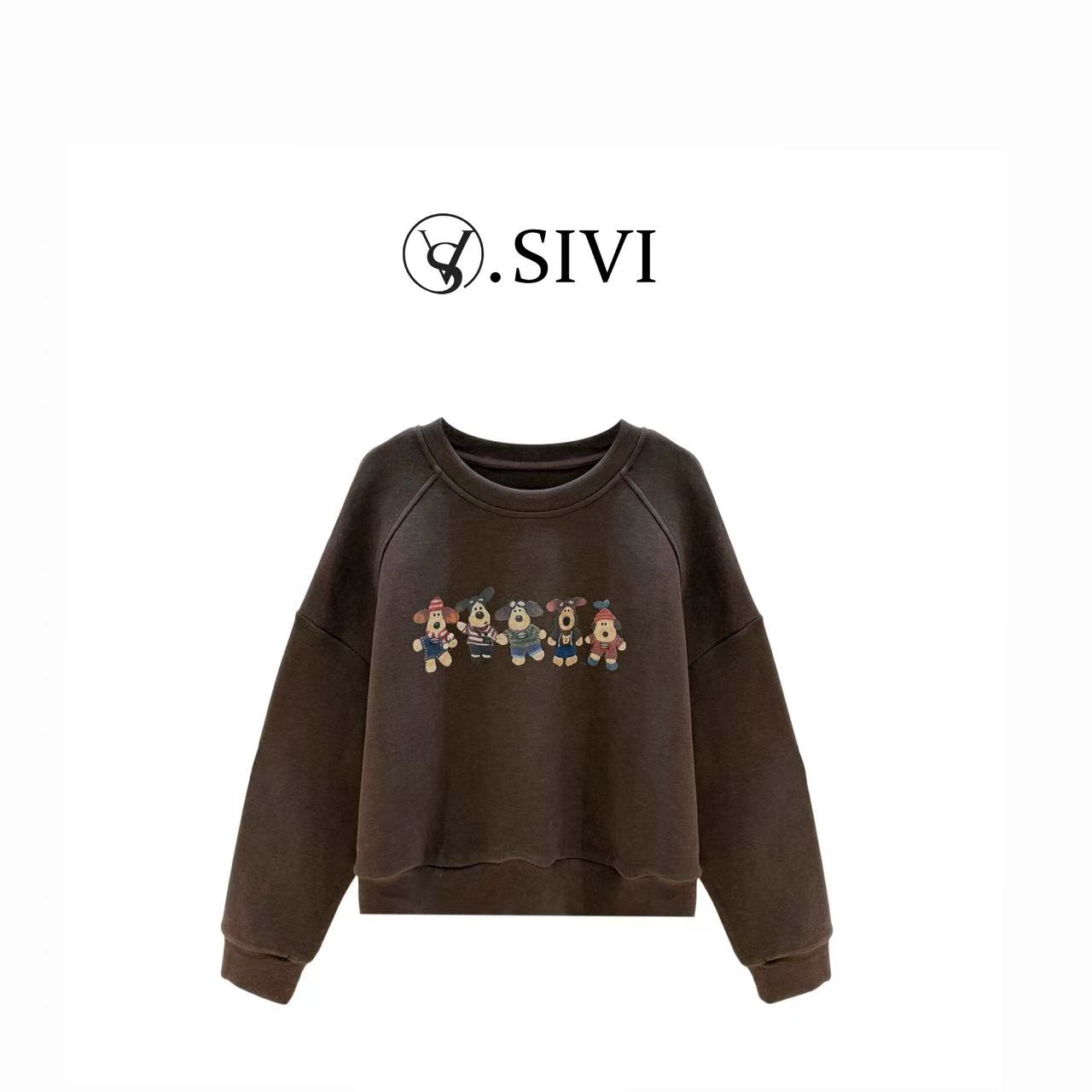 熙薇【快乐小狗】2025秋冬新款双面绒超柔保暖圆领卫衣H5960