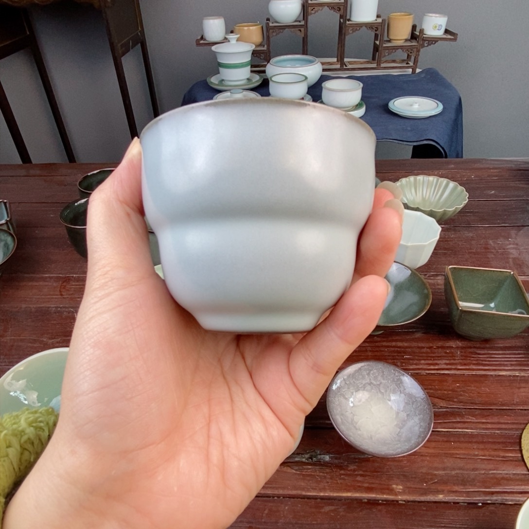 铁胎月白葫芦杯 不开片 