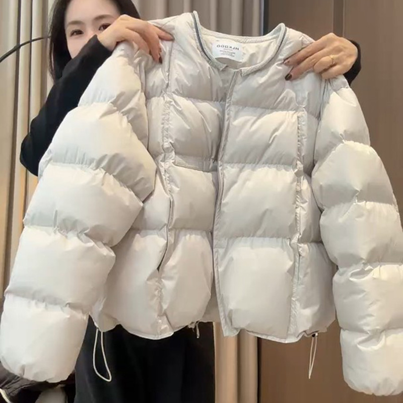 韩版纯色高级感棉衣外套女2025冬季新款时尚百搭加厚保暖棉服棉袄