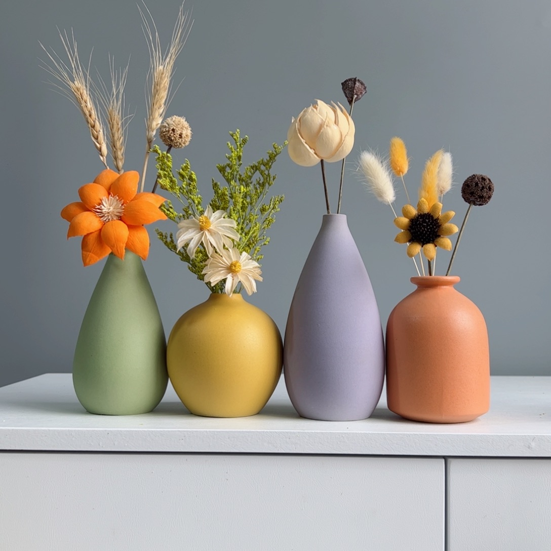 摆件陶瓷小花瓶摆件含花总高约20-30cm