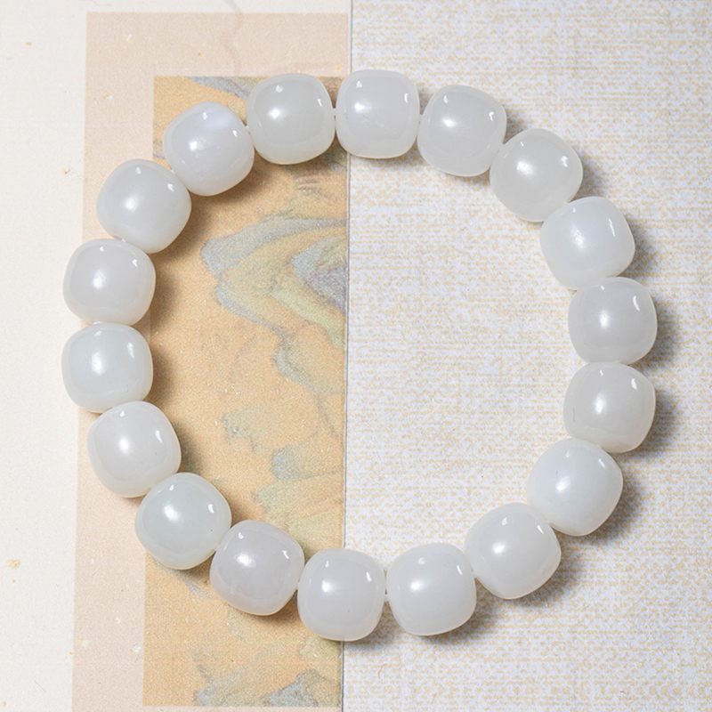 和田玉白玉老型珠12*11mm单圈手串百搭白色玉手串素圈气质精美