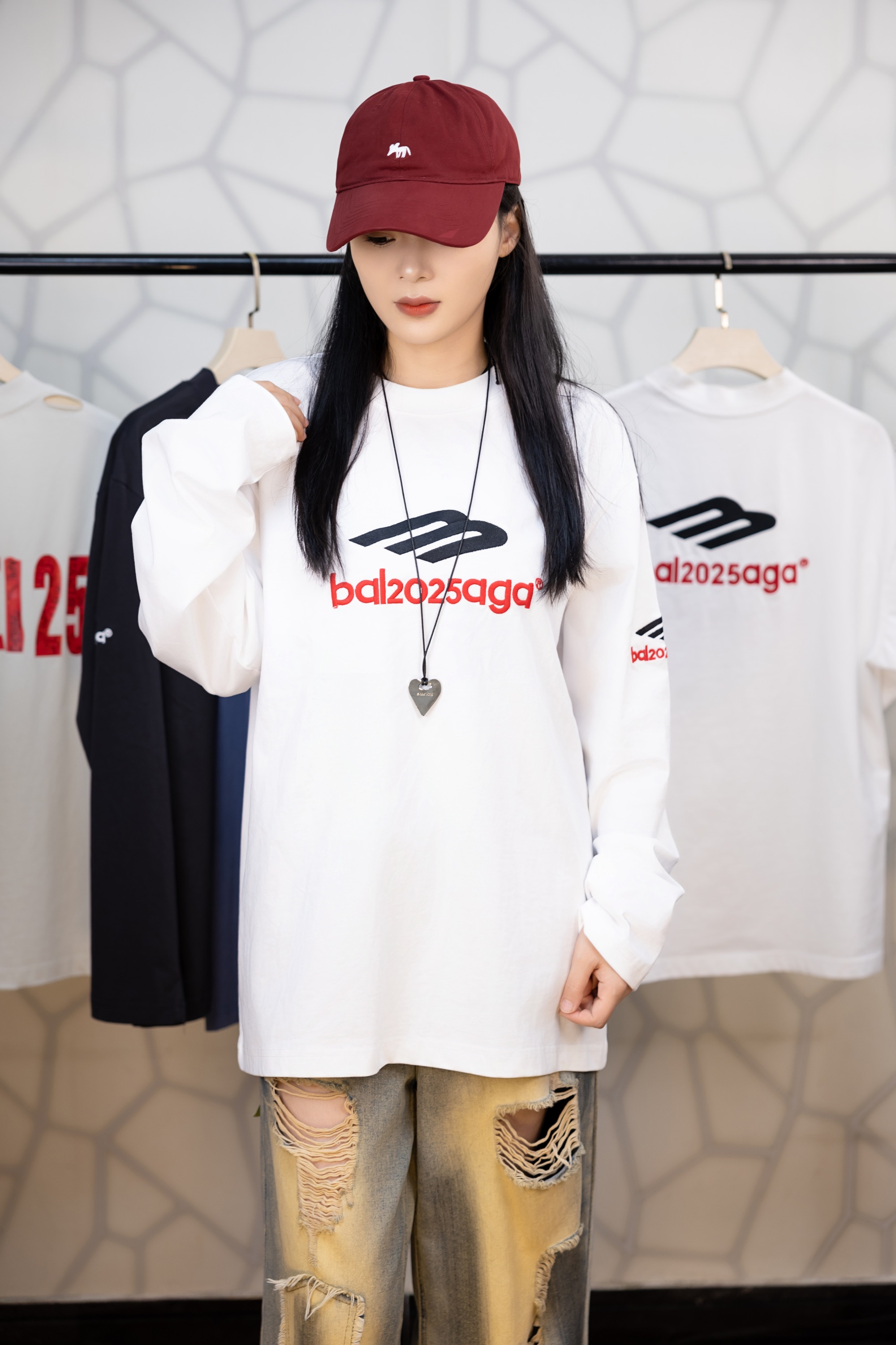 2363#3m刺绣巴子家风格宽松潮流T恤长袖男女同款