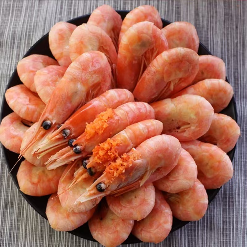 【新品】25年新虾北极甜虾头籽90-120+青花头无腹籽轻微有海藻头