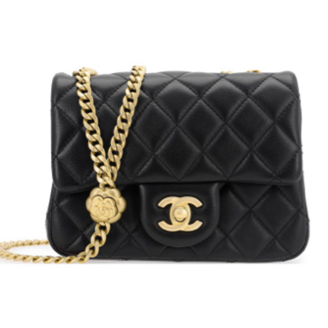 95新 Chanel/香奈儿 方胖子 黑金山茶花/JW0723