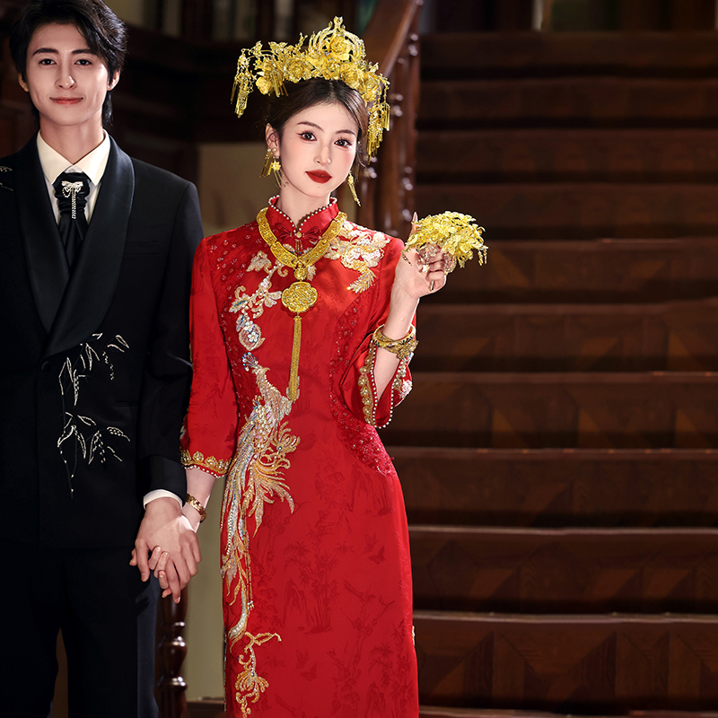 旗袍敬酒服2025新款新娘结婚礼服裙新中式立领高级感出门订婚服女