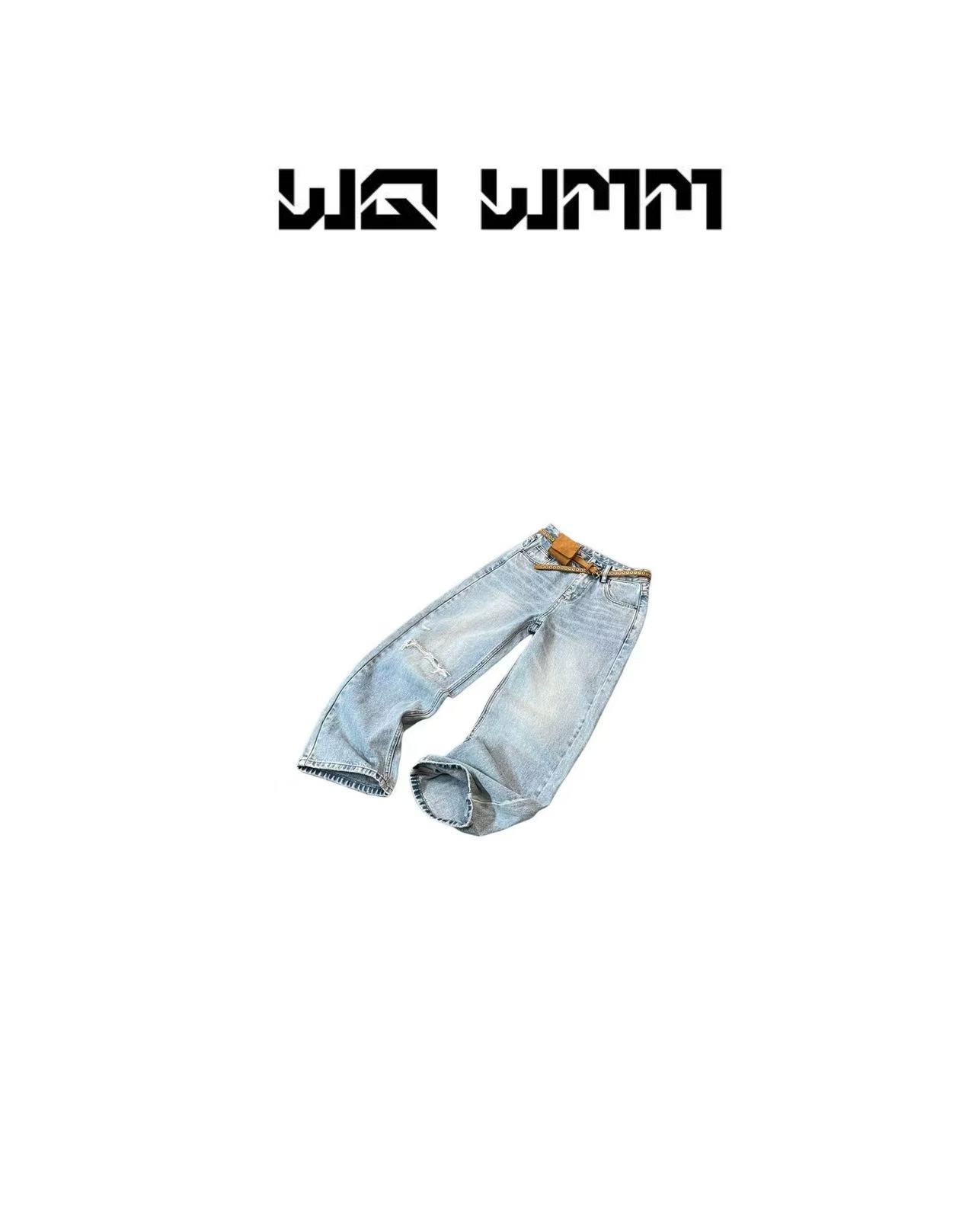 【WQWMM】时髦精早春新年款破洞磨白窄窄直筒无弹牛仔裤25A12054