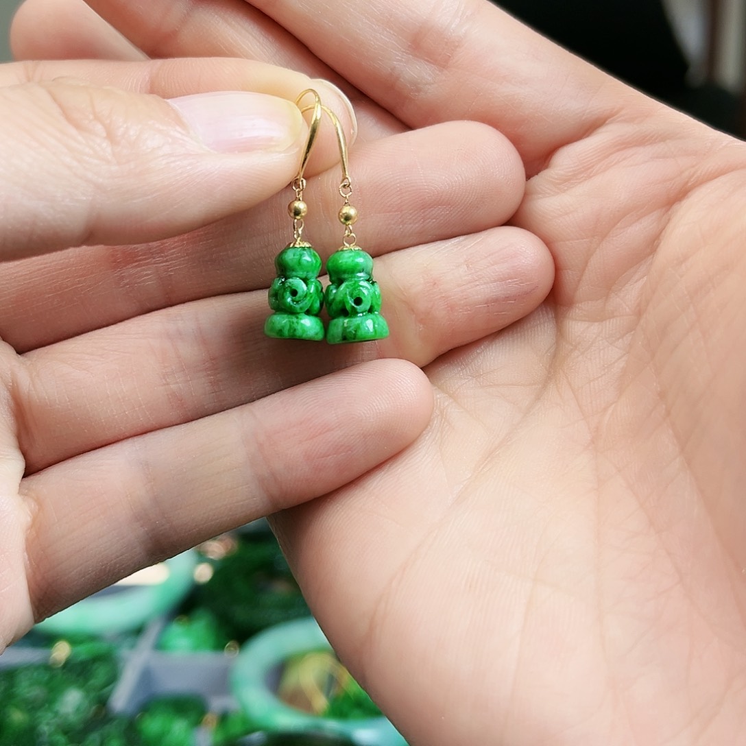 翡翠耳饰18K金镶嵌耳饰