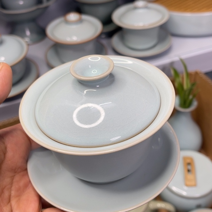 现***宝汝州原矿原釉微瑕盖碗