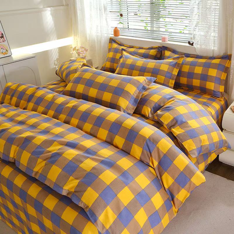 四件套加厚斜纹亲肤床品4件套格子款简约床单被套床上用品套件