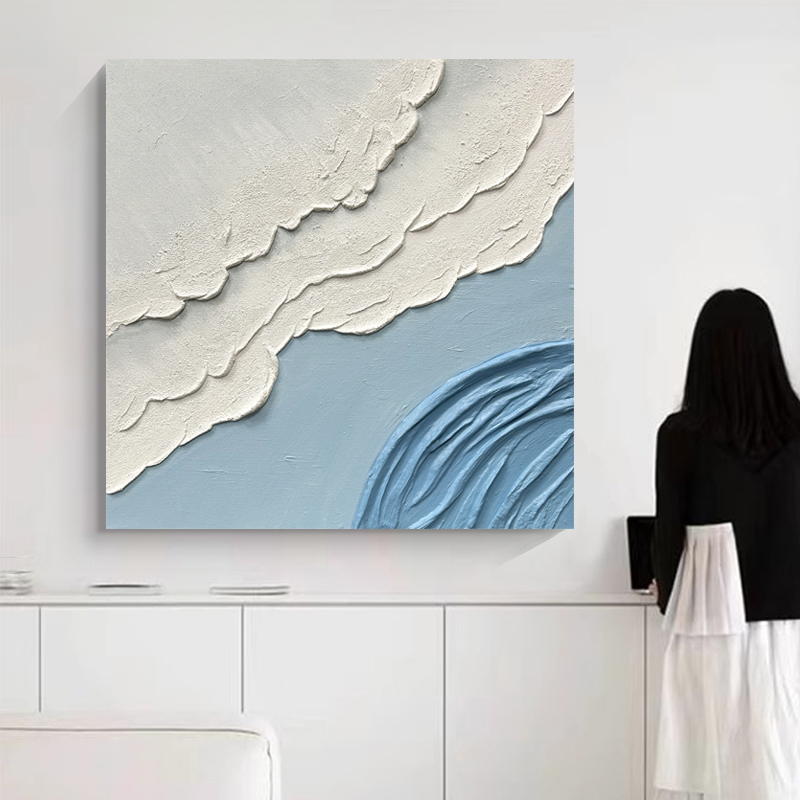 现代简约清新蓝色奶油风手绘油画卧室床头装饰挂画餐厅北欧《轻悠》