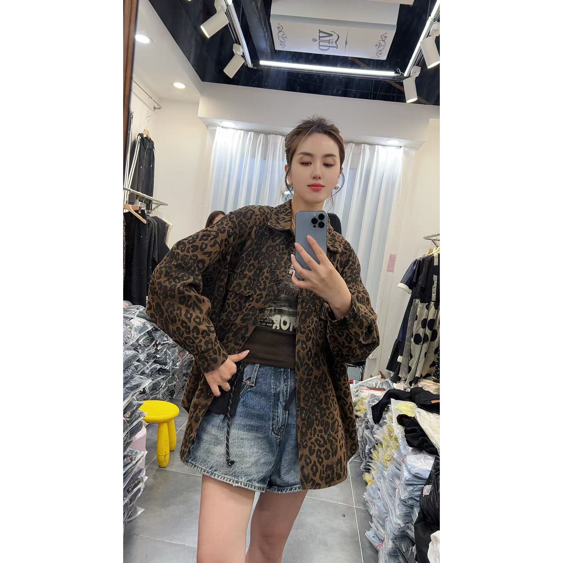 王美丽专享大码早秋定制港风牛仔外套2625