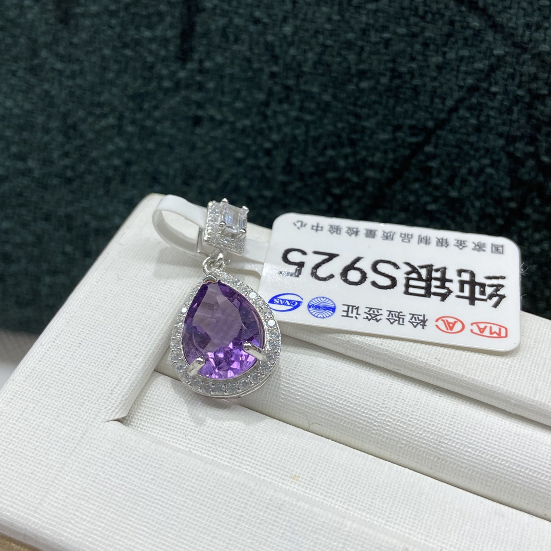 满钻简约欧若假日风 紫水晶纯银吊坠