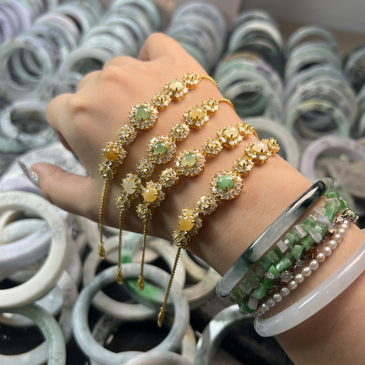 天然缅甸A货翡翠蛋面手链