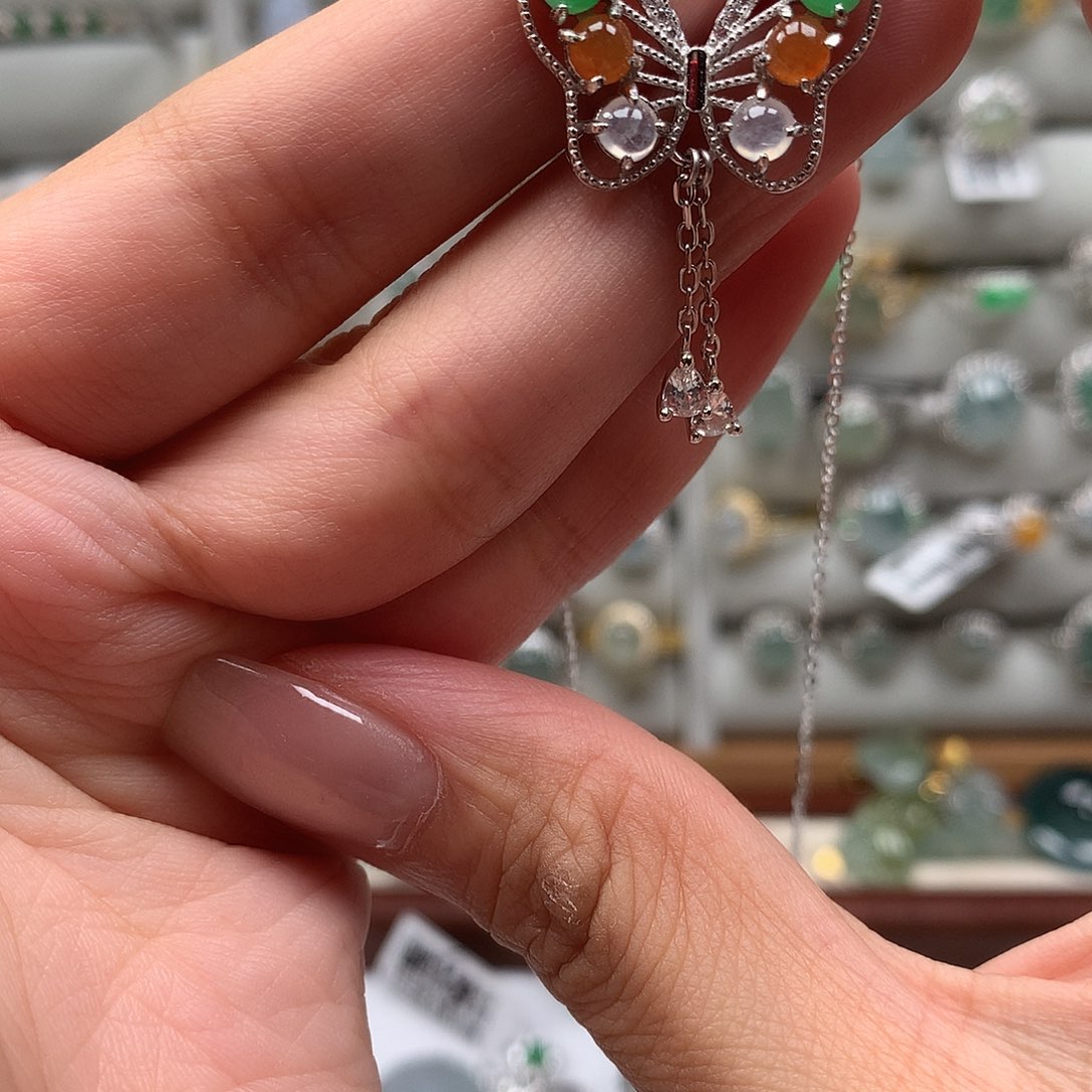 翡翠戒指银S925镶嵌项链