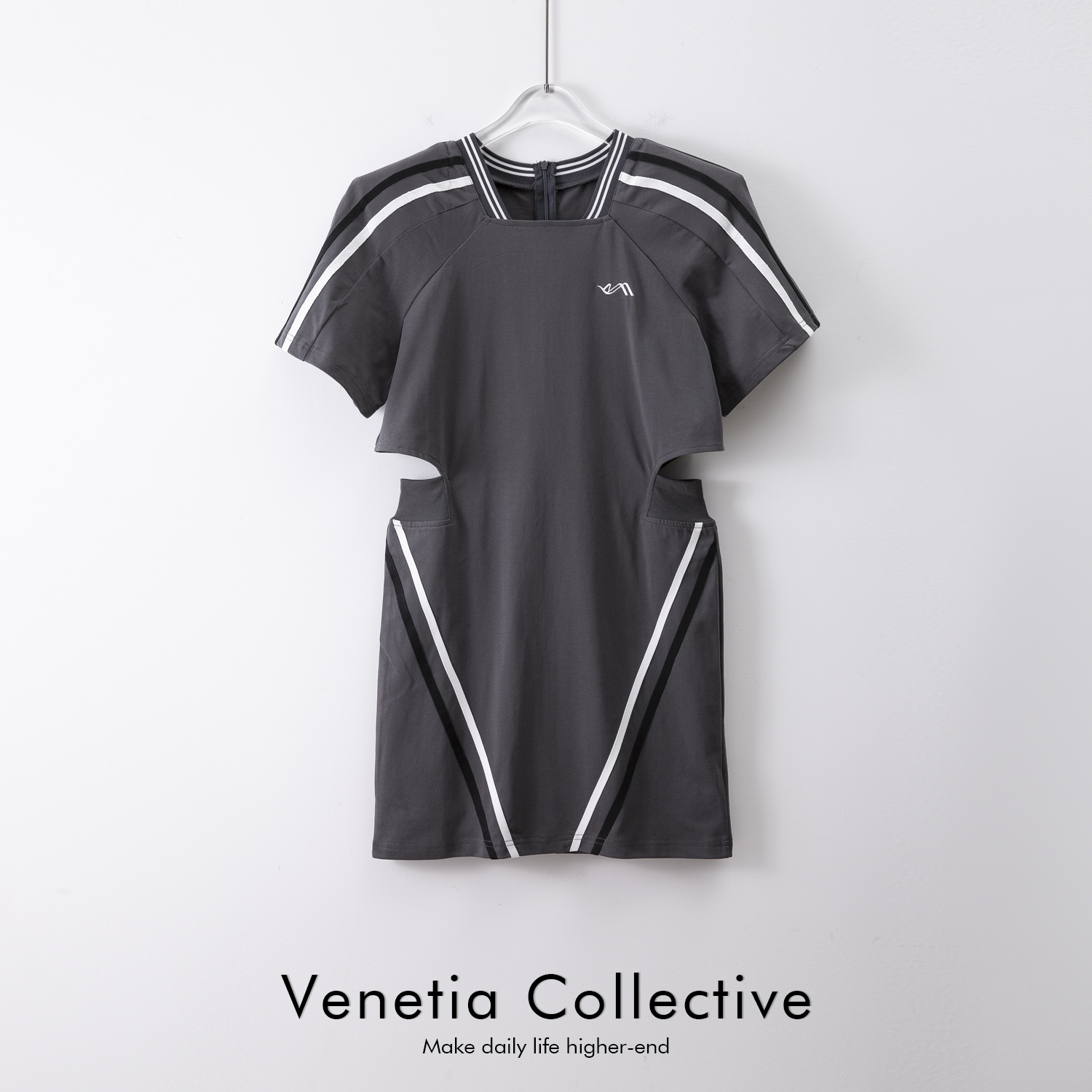 小众设计短袖卫衣裙夏款女装运动裙腰部镂空修身卫衣中长裙D7287