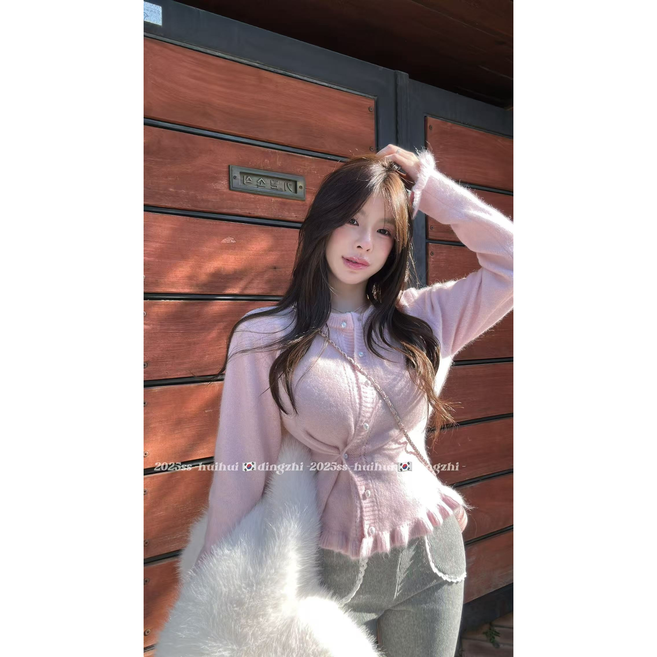 【HuiHui】东大门定制甜美风错扣不规则毛针织开衫上衣（L0327）