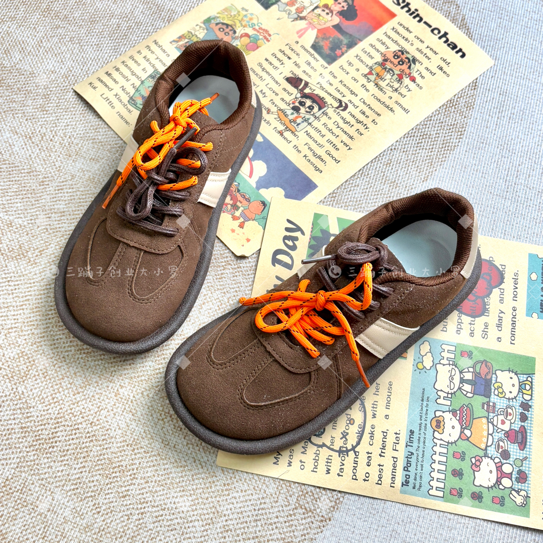 美拉德咖啡棕德训阿甘鞋女美式复古拼接绑带平底防滑百搭休闲潮流