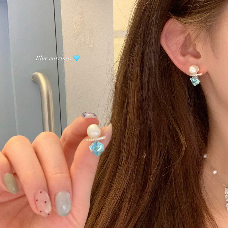 合金耳饰 A293气质几何日韩蓝色耳钉复古优雅设计感甜美耳环8433