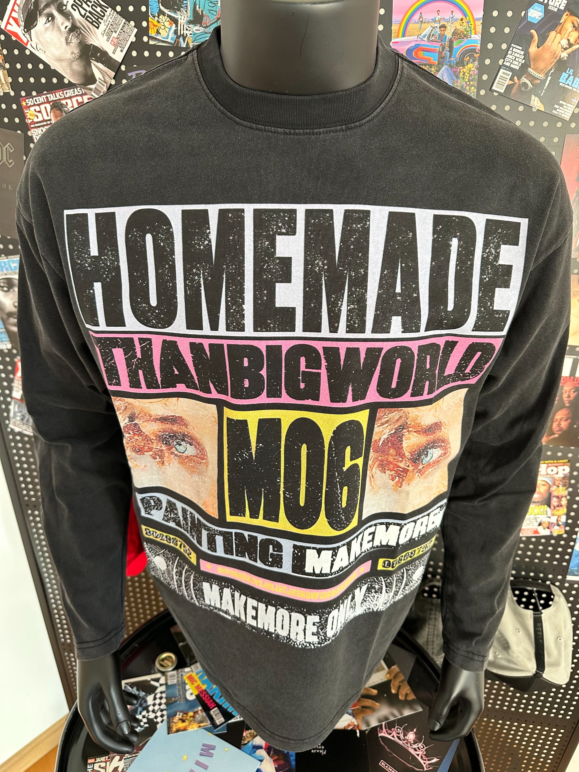 Mayc-美式休闲设计感小领口宽松字母印花长袖T恤hiphop