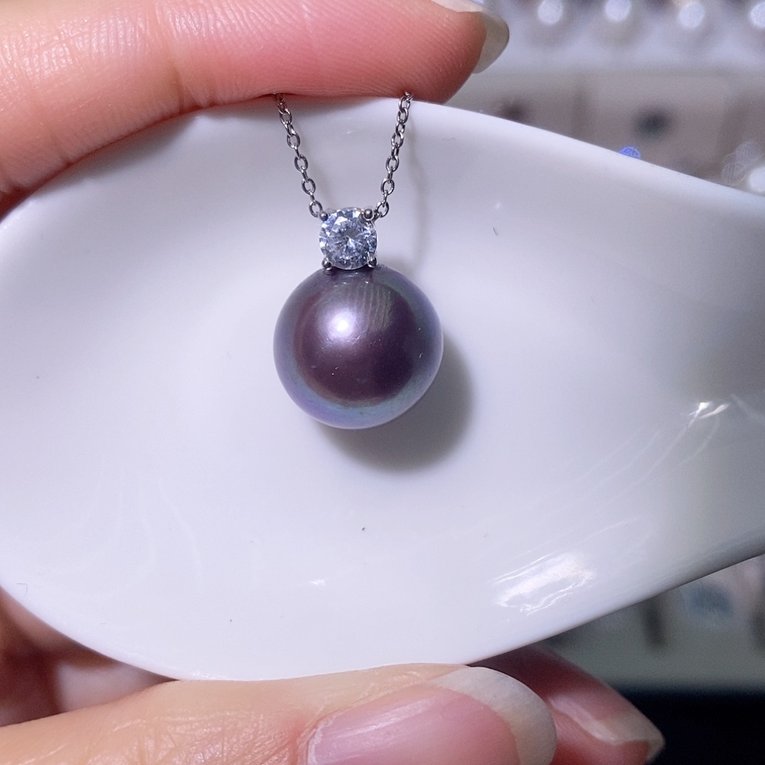 淡水珍珠吊坠(赠链)银S925镶嵌尺寸12/13毫米