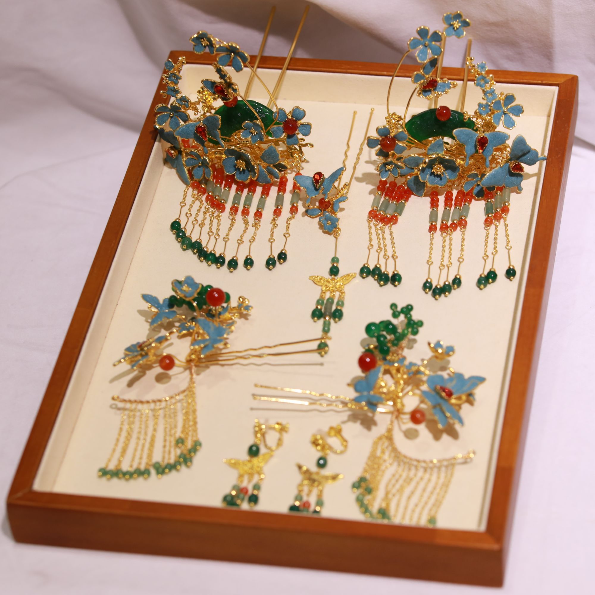 合金仿水晶婚庆饰品 13223新款绿色森系景泰蓝复古风气质款秀禾