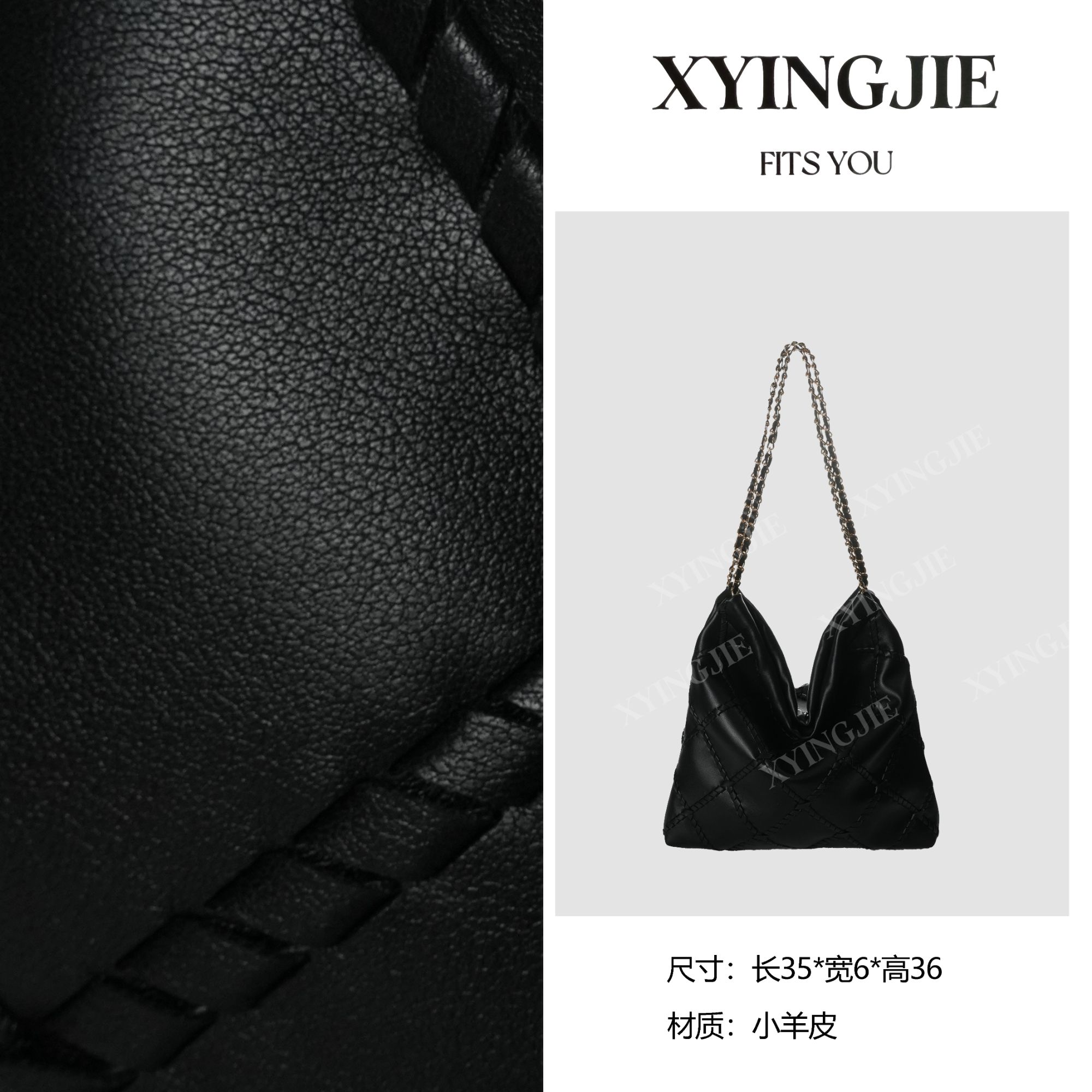 XYINGJIE· 原创设计 真皮高定手提斜挎单肩包 BG3522-黑金