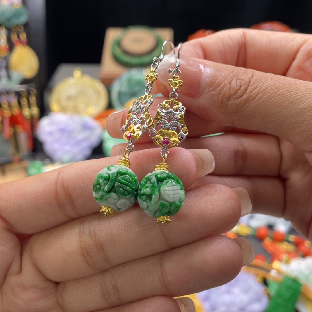 翡翠耳饰未镶嵌代编织