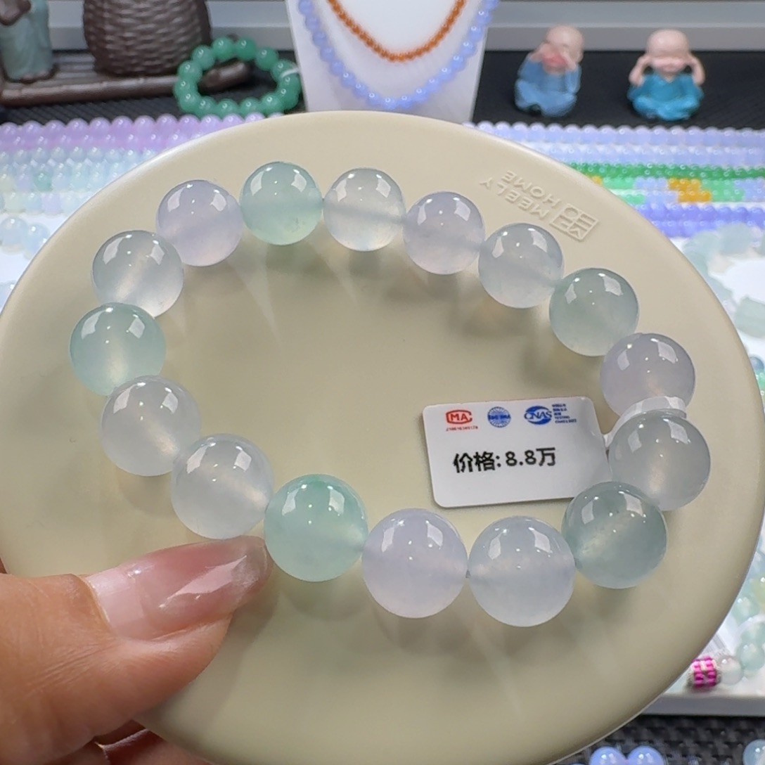 翡翠手链未镶嵌小高冰幻彩多宝卡12.7左右超值力推！
