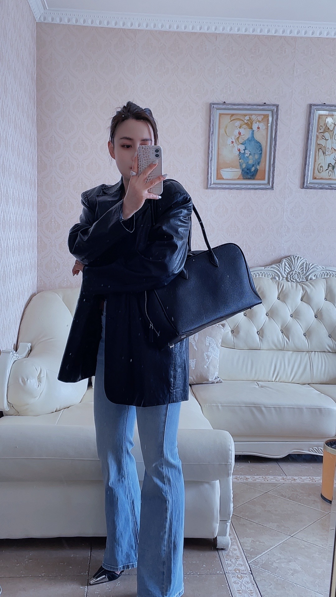 叶子家大容量牛皮百搭款单肩斜挎包