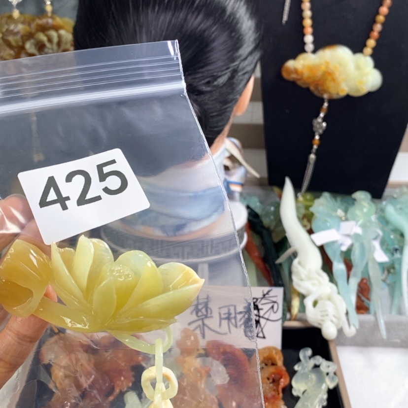 【闪购商品】岫玉发饰未镶嵌月**花