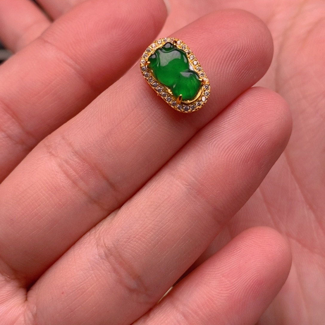 翡翠戒指银S925镶嵌金鱼吊坠