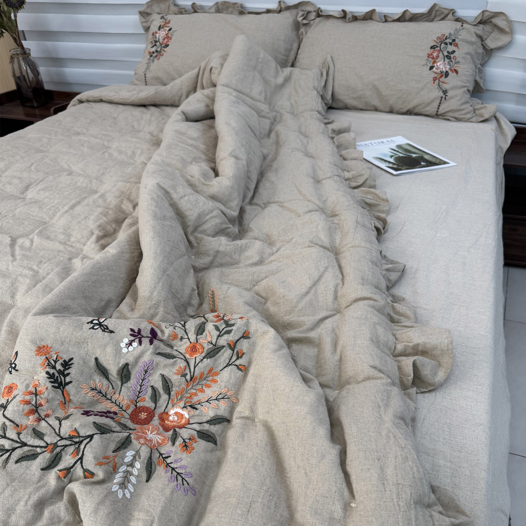 新品（空谷幽兰） 加厚双人刺绣罗布麻汉麻柔软透气干爽抑棉被B016