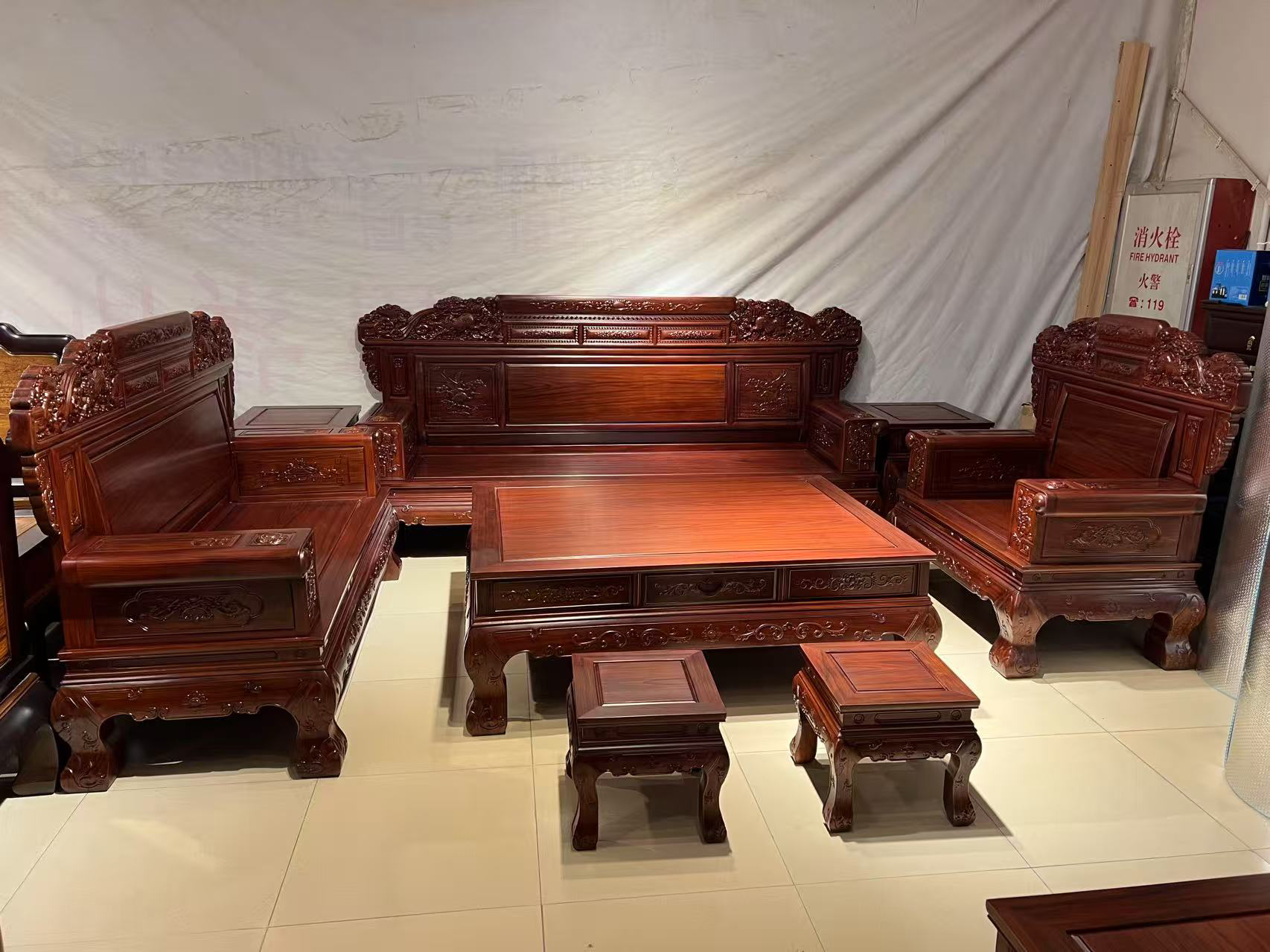 九五至尊加大款中式雕刻图案酸枝新中式实木客厅实木家具沙发家用