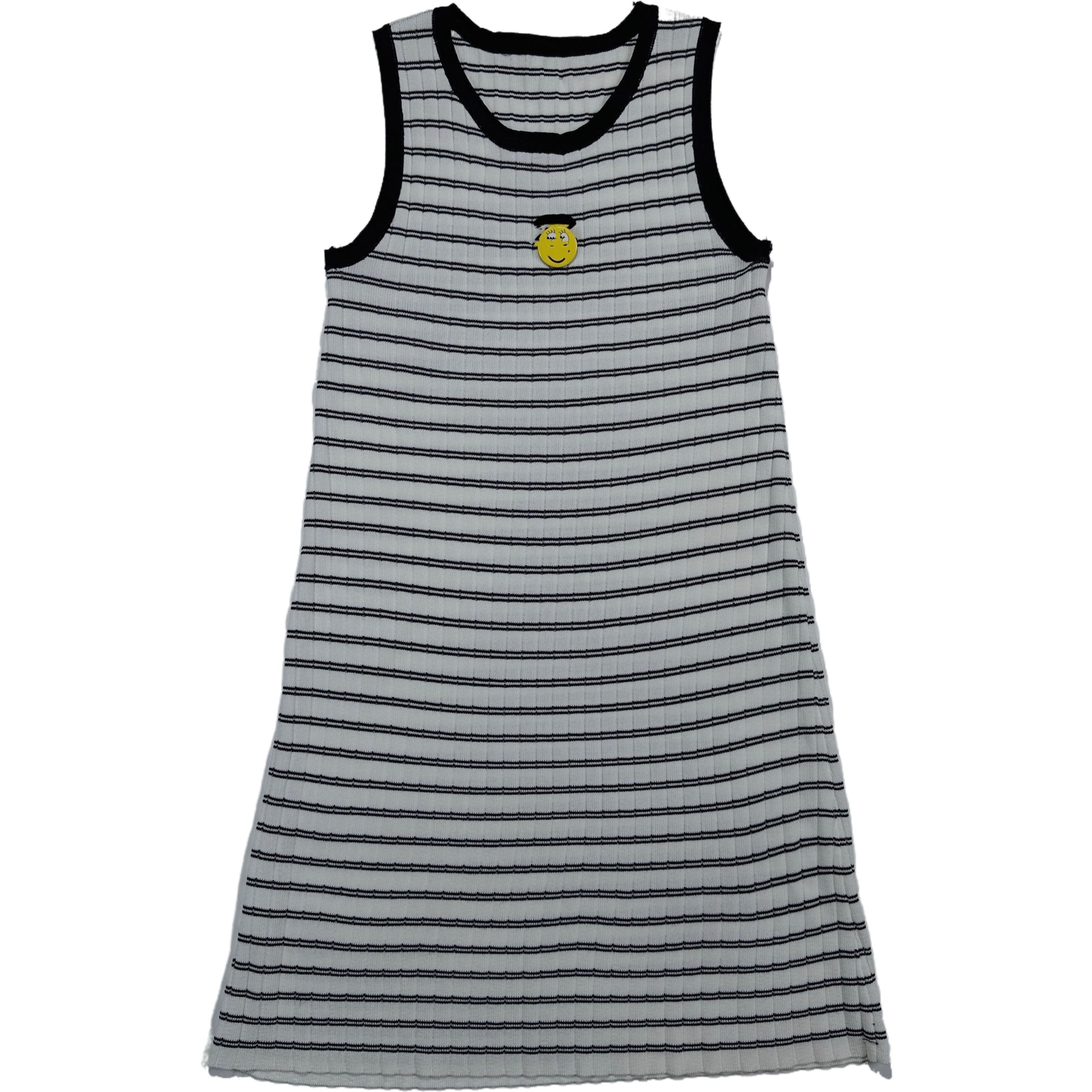 夏季针织无袖休闲长裙女款时尚黑白条---LT016