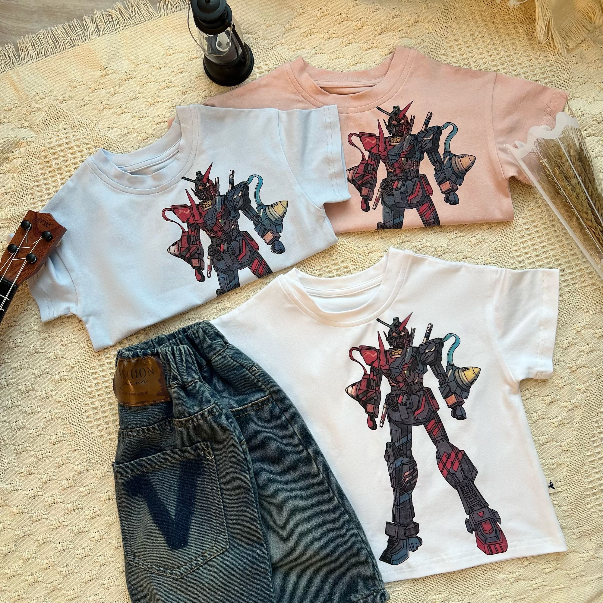 【三色机甲战士短袖】夏季新款夏日纯棉男童韩版印花T恤短袖上衣
